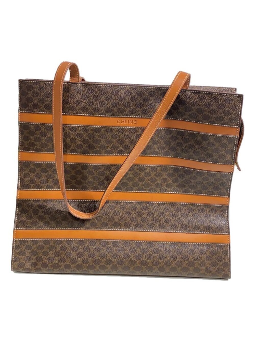 Celine Macadam striped tote brown canvas striking tan